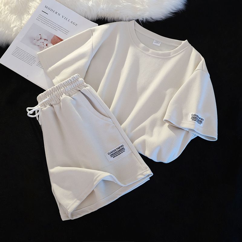 Girls cotton suit summer new casual sports suit big children loose and comfortable shorts short-sleeved two-piece suit