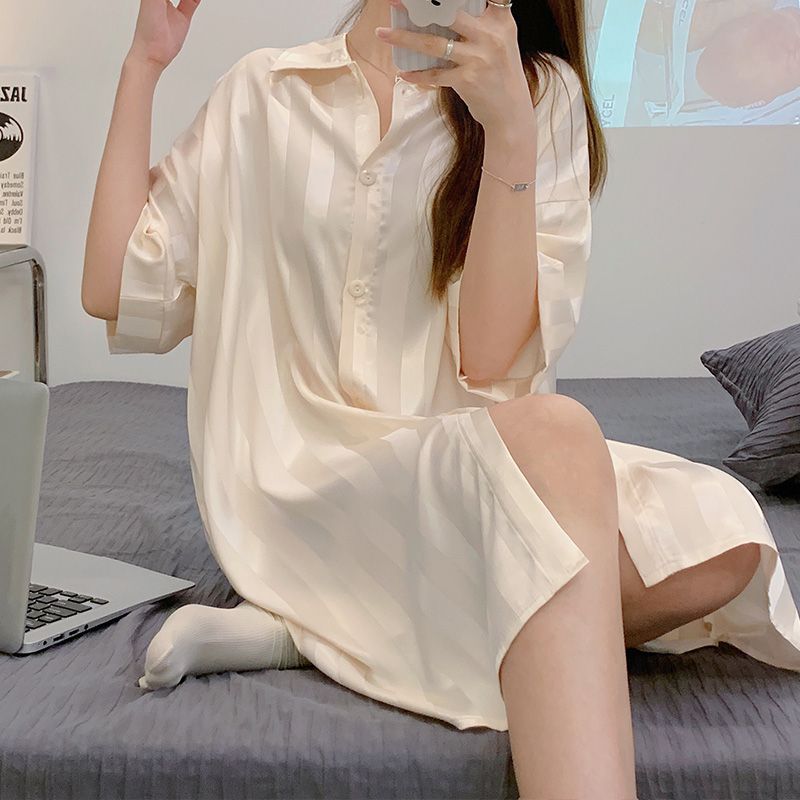 Pajamas women's summer ice silk nightdress can be worn outside Japanese 2023 new short-sleeved cartoon cute student home clothes