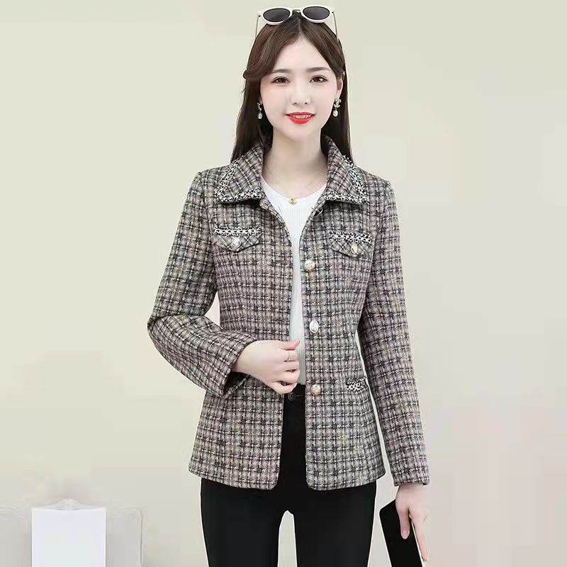 Xiaoxiangfeng jacket for women spring and autumn 2023 new Korean style temperament for age reduction spring slimming plaid suit top for women