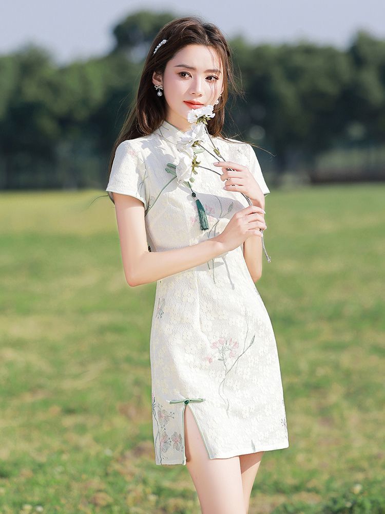 新中式旗袍裙2023年夏季改良高貴氣質顯瘦年輕款小清新旗袍小個子
