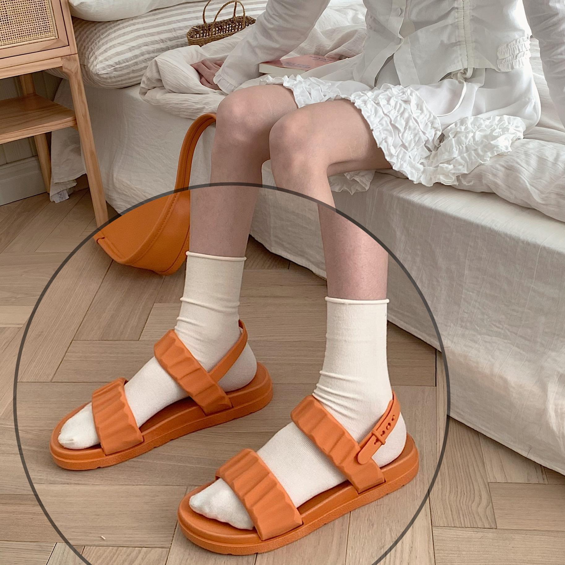 Thin strip women's summer ins fairy style fashion casual flat sandals seaside beach wear non-slip Roman shoes