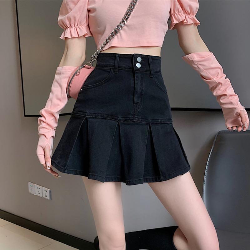YSYOURS牛仔半身裙女小個子百褶裙春夏2023新款高腰顯瘦百搭短裙