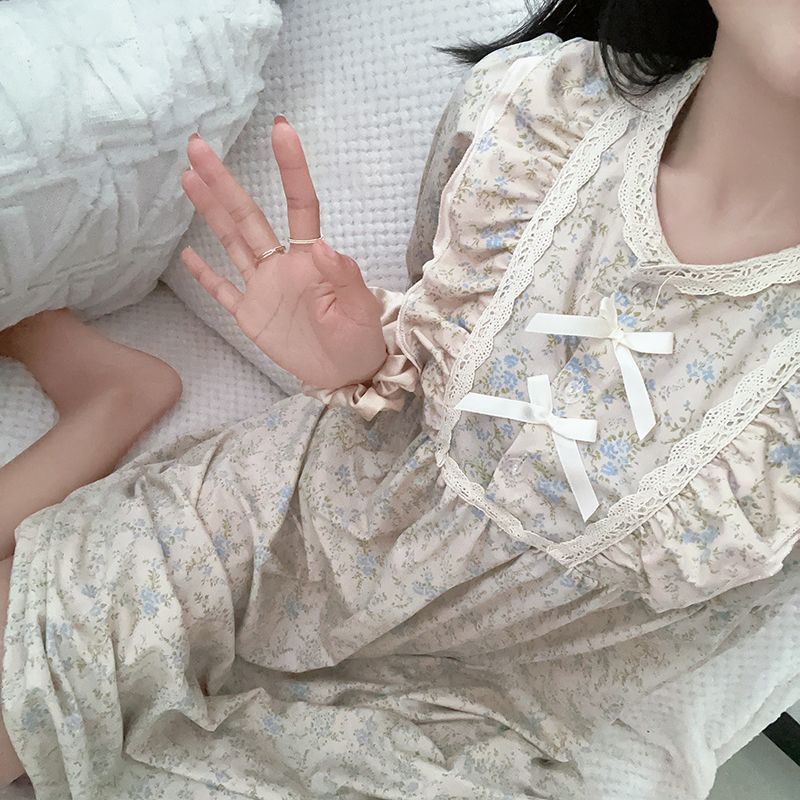 Summer nightdress short-sleeved pure desire floral net red style student pajamas female summer home service outerwear dress female models