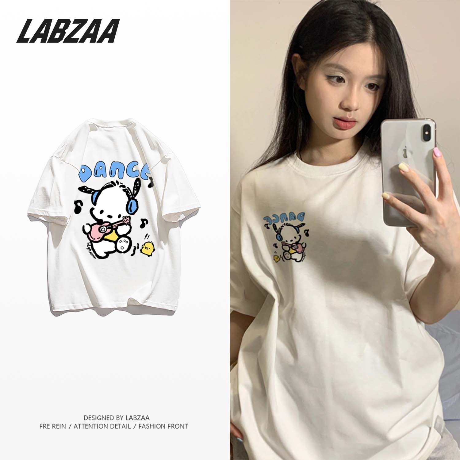 LABZAA cotton Japanese loose short-sleeved T-shirt female oversize summer sweet college wind Pacha dog top