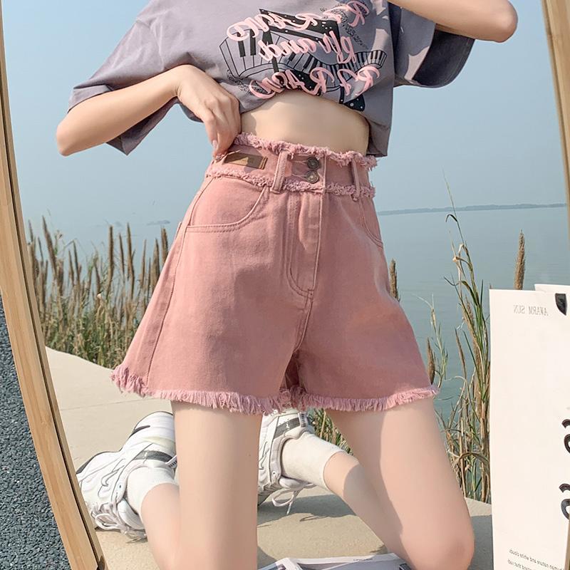 YSYOURS髒粉色毛邊牛仔短褲女2023年夏季新款小個子高腰顯瘦ins潮