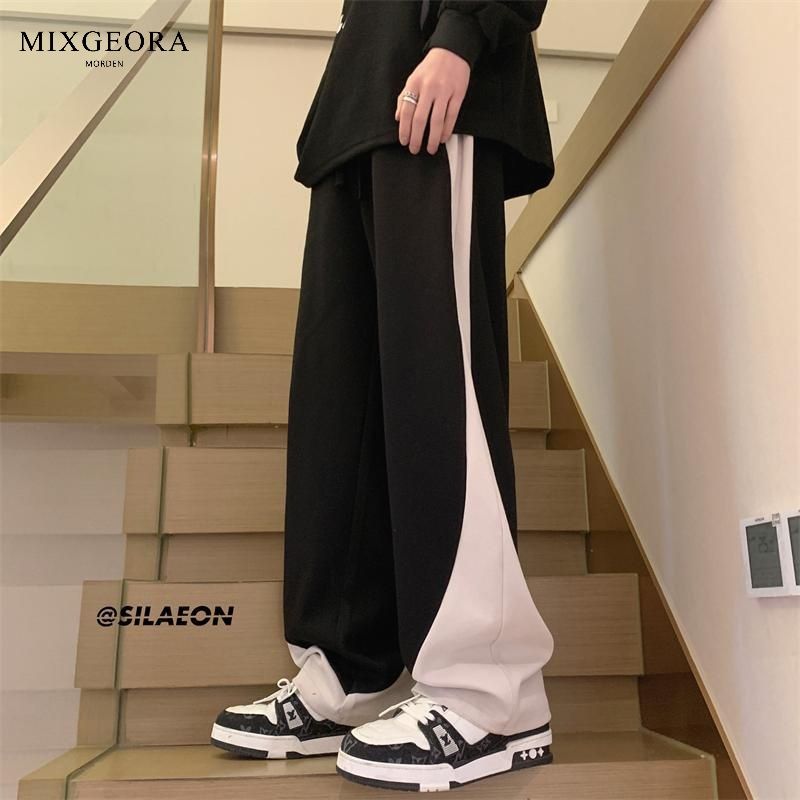 MIX GEORA American retro striped heavyweight sweatpants men's spring and autumn casual straight-leg trendy brand loose trendy trousers