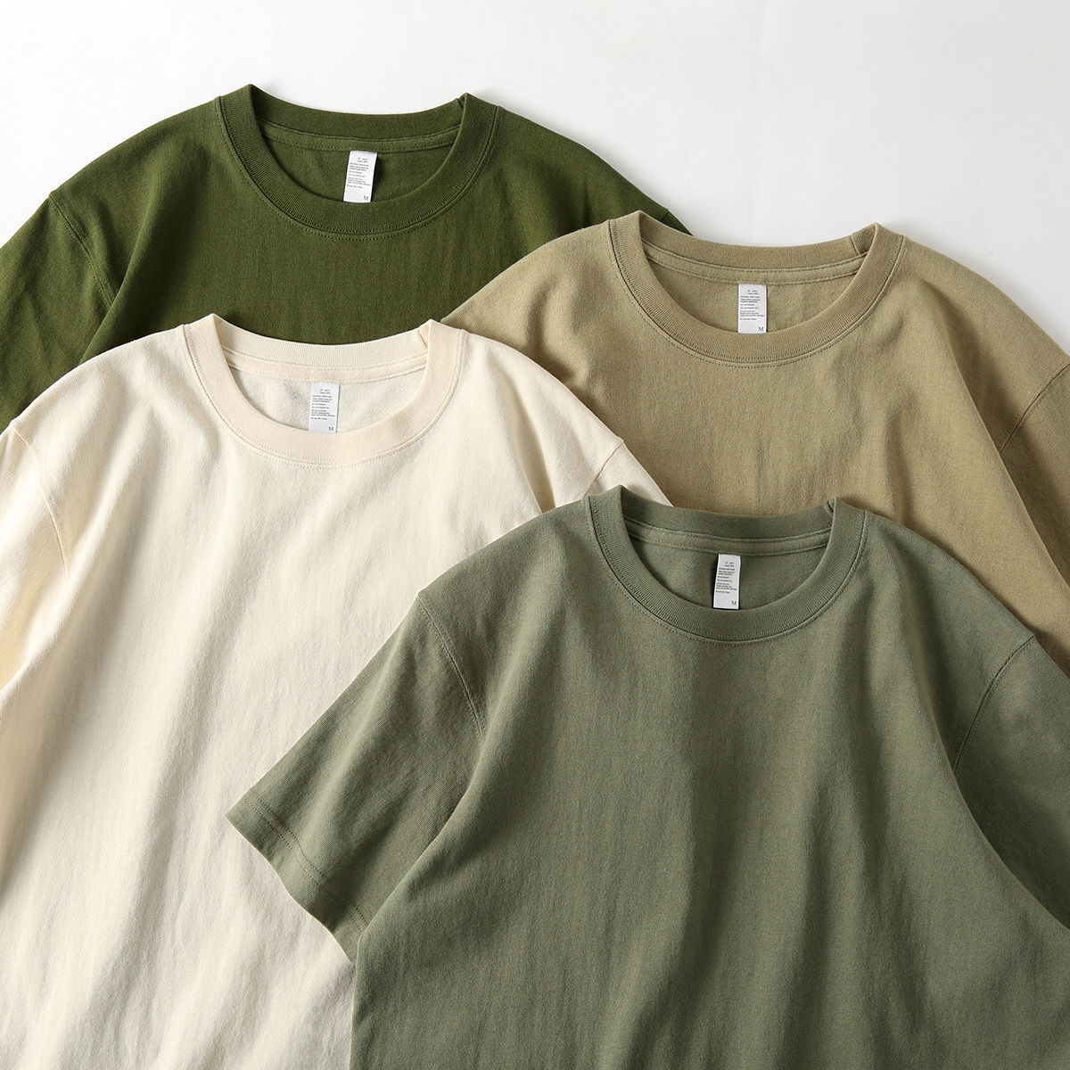 Low saturated color beige 260g pure cotton heavyweight solid color round neck short-sleeved T-shirt American retro casual wind top