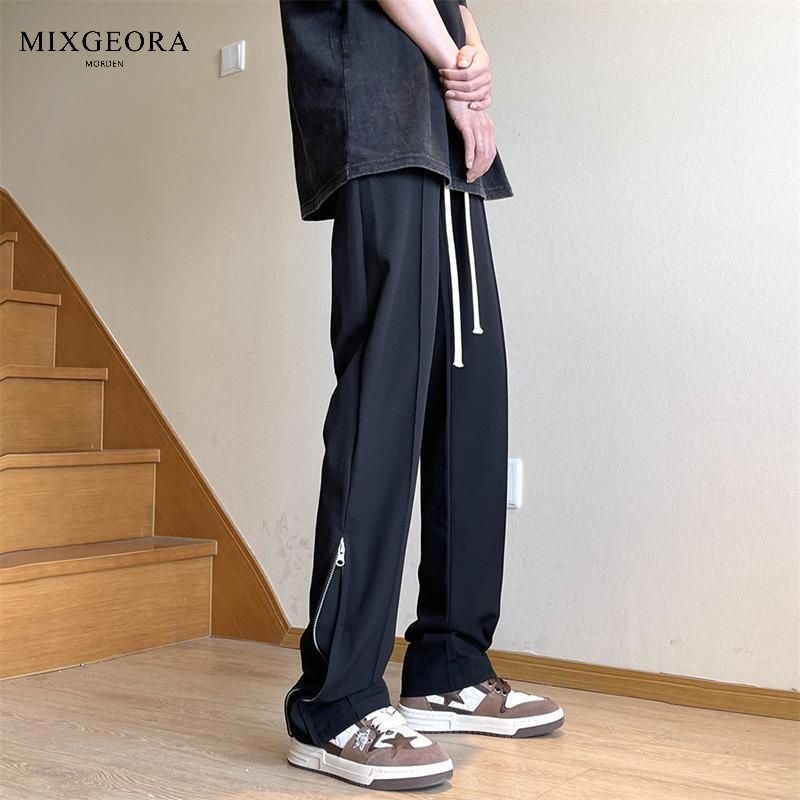 MIX GEORA美式复古拉链裤子男高街休闲西裤潮牌宽松直筒百搭长裤