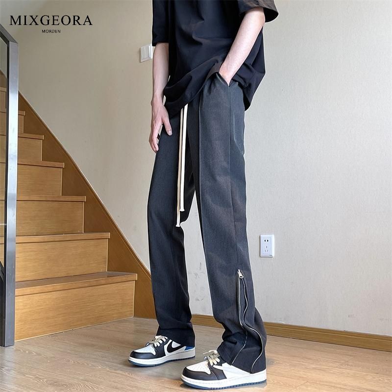 MIX GEORA美式复古拉链裤子男高街休闲西裤潮牌宽松直筒百搭长裤