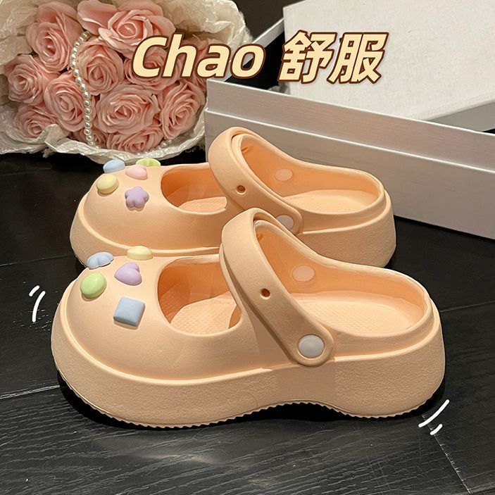 Hole shoes women's summer non-slip thick-soled beach shoes 2023 new cute Baotou French style sandals and slippers