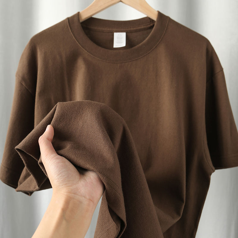 American retro dark brown 260g heavy combed cotton round neck short-sleeved t-shirt women's loose casual commuting simple t-shirt