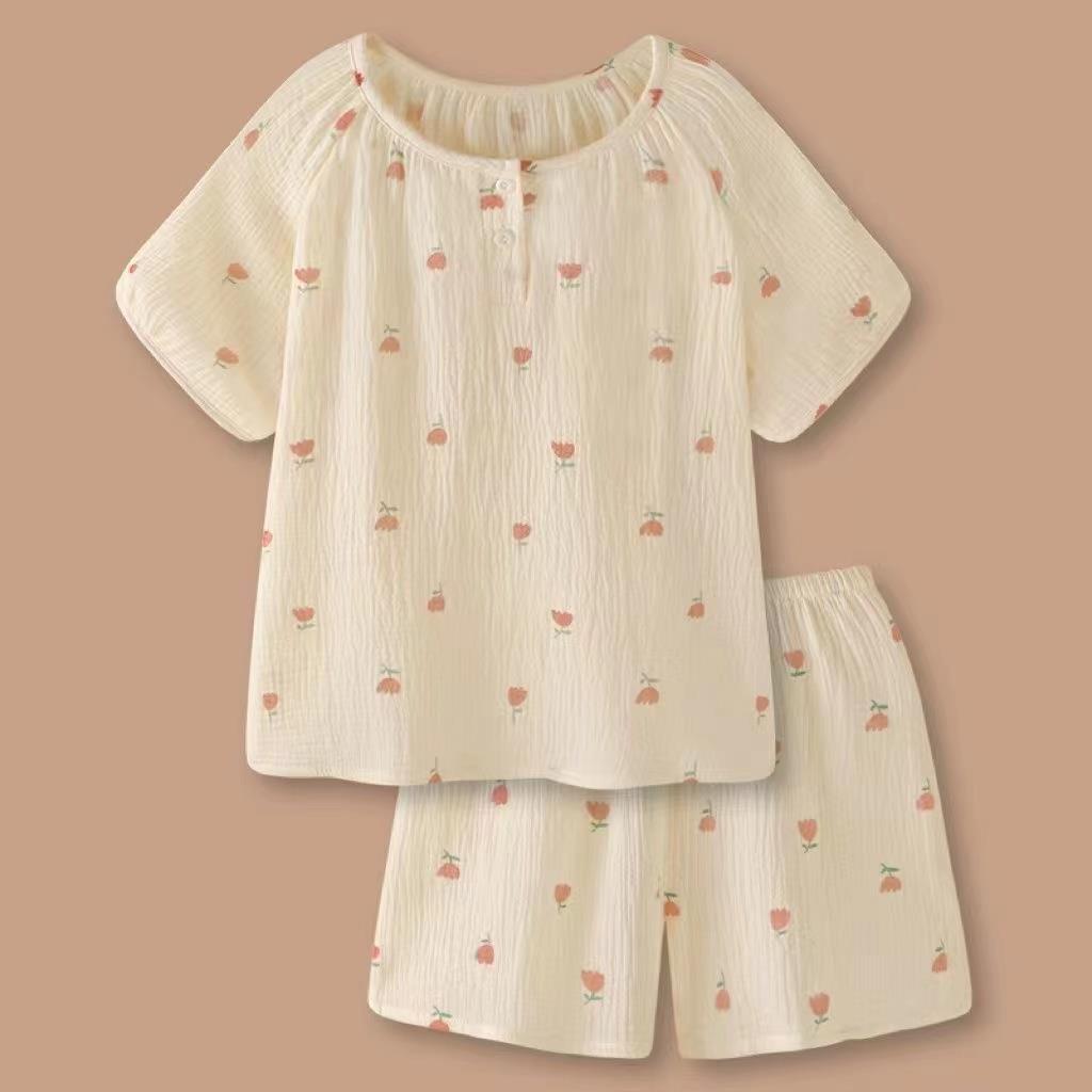  new fresh and sweet style pastoral floral pajamas women's summer baby cotton feeling can be worn outside loose home clothes