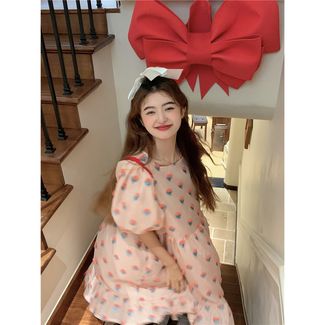French sweet first love floral dress women's summer 2023 new high waist loose slim a-line skirt