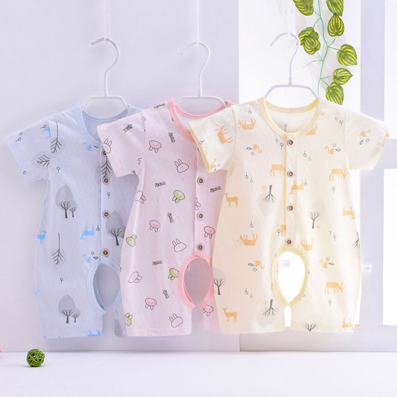 嬰兒衣服純棉夏裝寶寶連體衣外出哈衣爬服春秋新生兒睡衣居家服薄