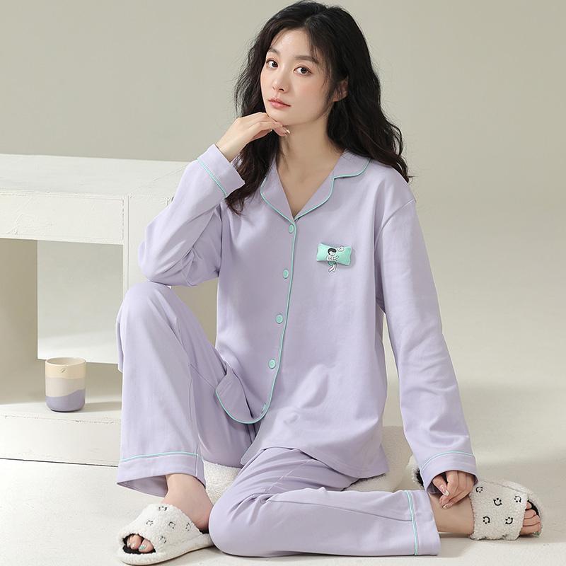 Langsha can wear pajamas women's spring and autumn long-sleeved pure cotton ladies 2023 new sweet and simple wind home clothes
