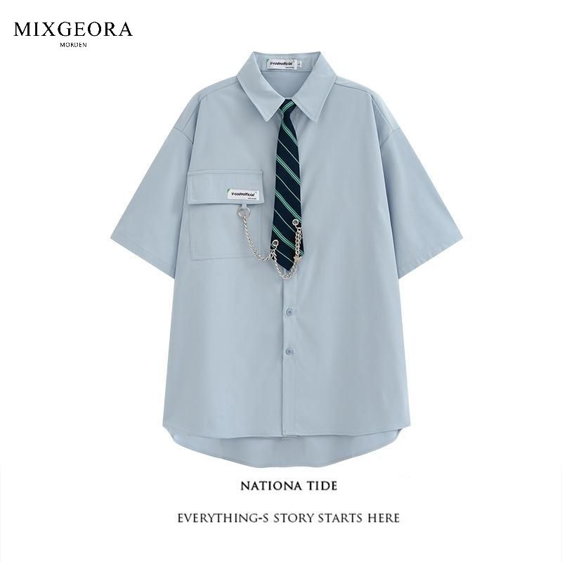 MIX GEORA学院风日系jk领带衬衫男女同款夏季潮牌宽松ins制服衬衣