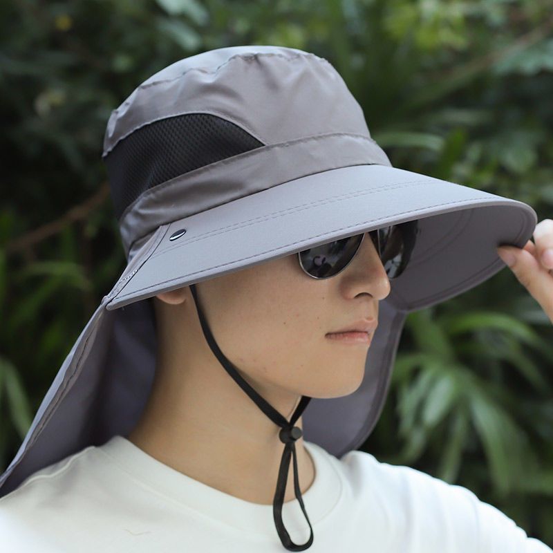 帽子男士遮脸护颈大帽檐户外防晒多功能透气钓鱼登山帽夏季太阳帽