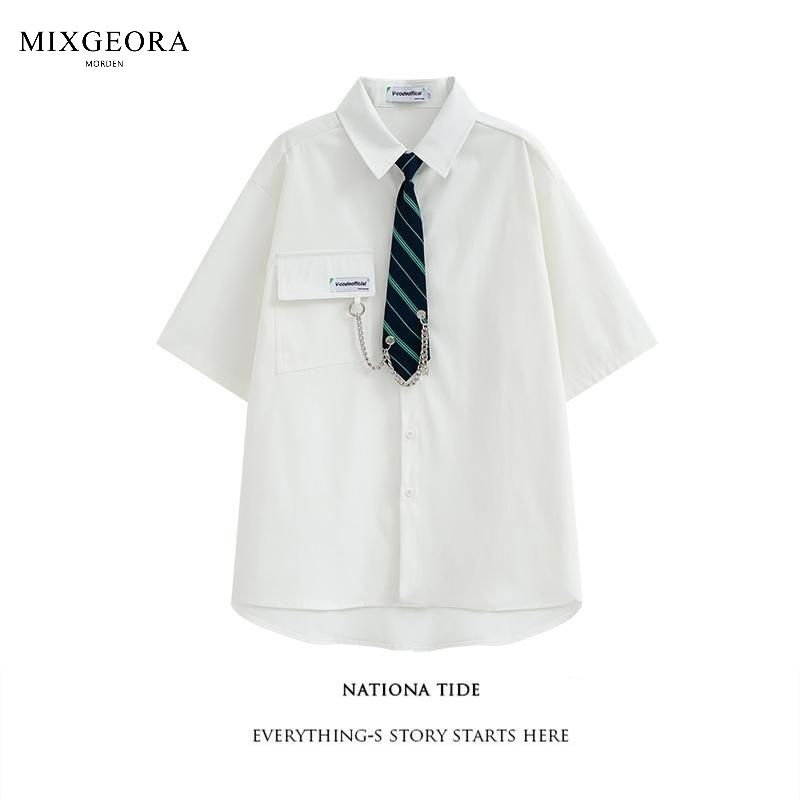 MIX GEORA学院风日系jk领带衬衫男女同款夏季潮牌宽松ins制服衬衣