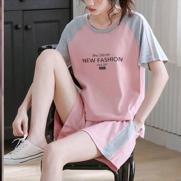 Sports suit female summer new fashion loose student short-sleeved shorts casual two-piece stitching Korean trend
