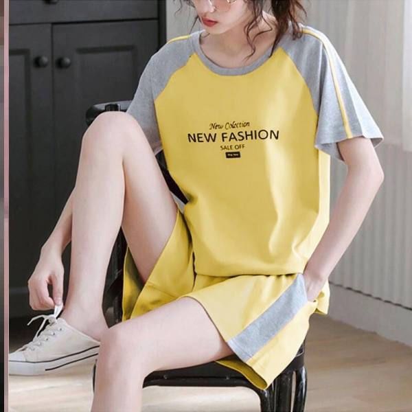 Sports suit female summer new fashion loose student short-sleeved shorts casual two-piece stitching Korean trend