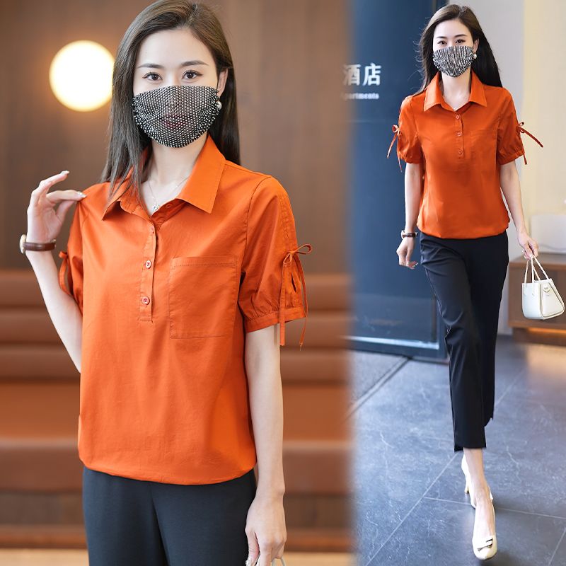 Pure cotton large size European goods design sense polo shirt short-sleeved women's 2023 summer new wide version age-reducing half-sleeved top