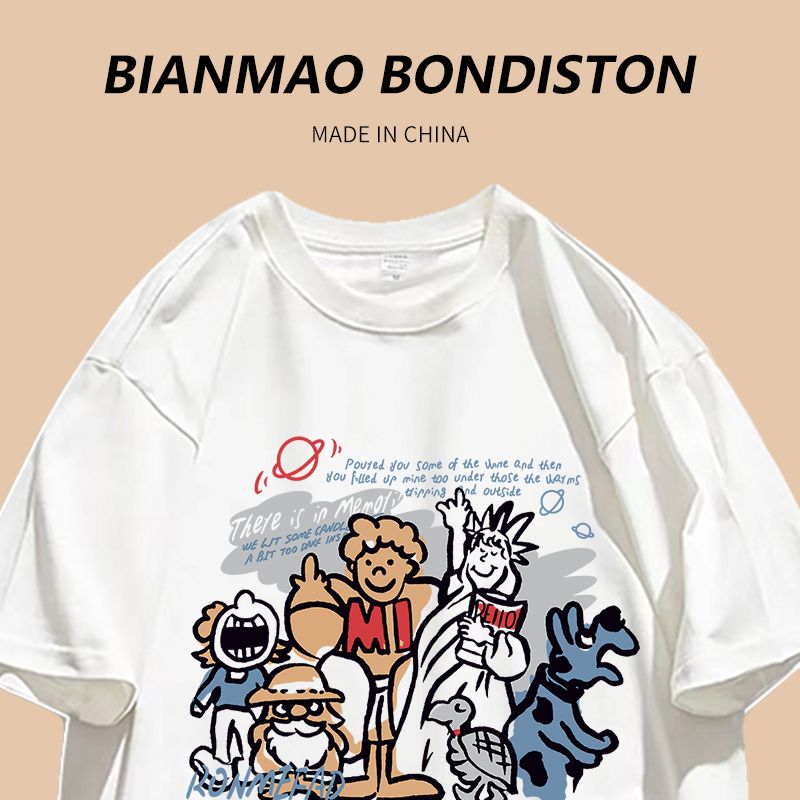 Japanese retro short-sleeved T-shirt women's summer design pure cotton loose chic Hong Kong style half-sleeved top couple outfit tide