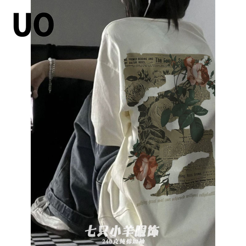 100% cotton summer original trendy brand t-shirt men and women the same style ins loose retro American print all-match top women