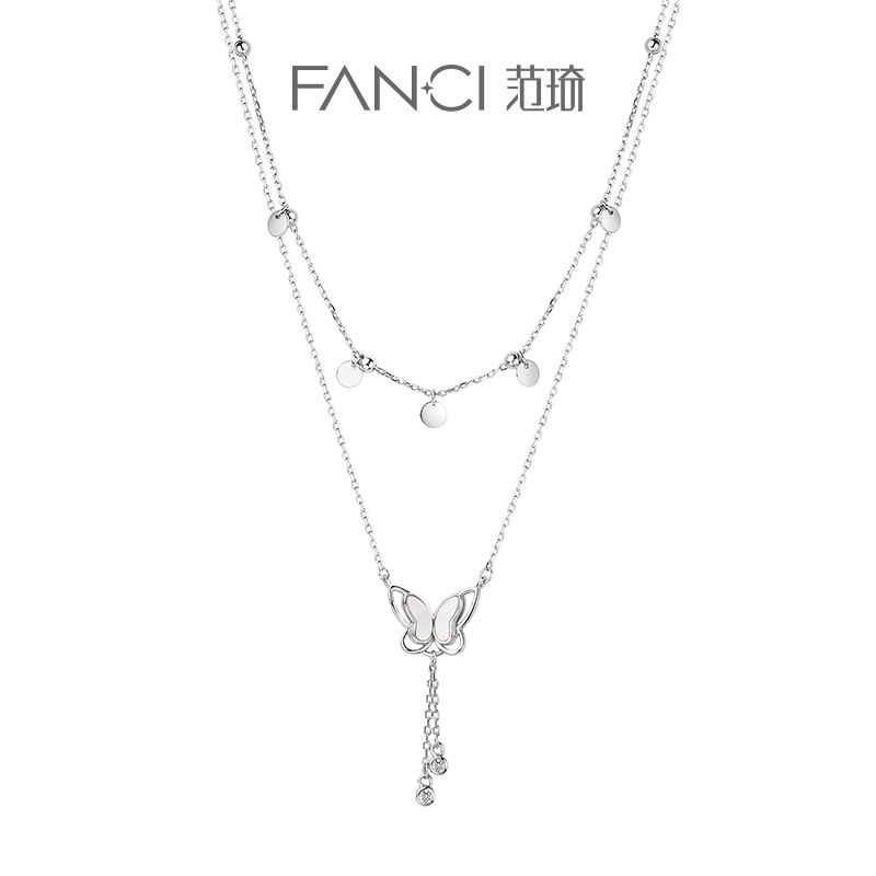 FANCI/范琦坠链均锆石灵蝶双层蝴蝶钛钢项链女锁骨链小众轻奢高级