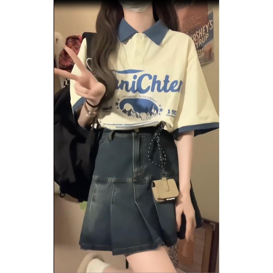YSYOURS美式學院風高腰百褶半身裙女2023夏季辣妹顯瘦百搭牛仔裙