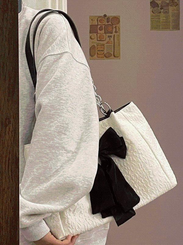  new Korean version of niche ins bowknot tote bag female summer large capacity student shoulder cloth bag