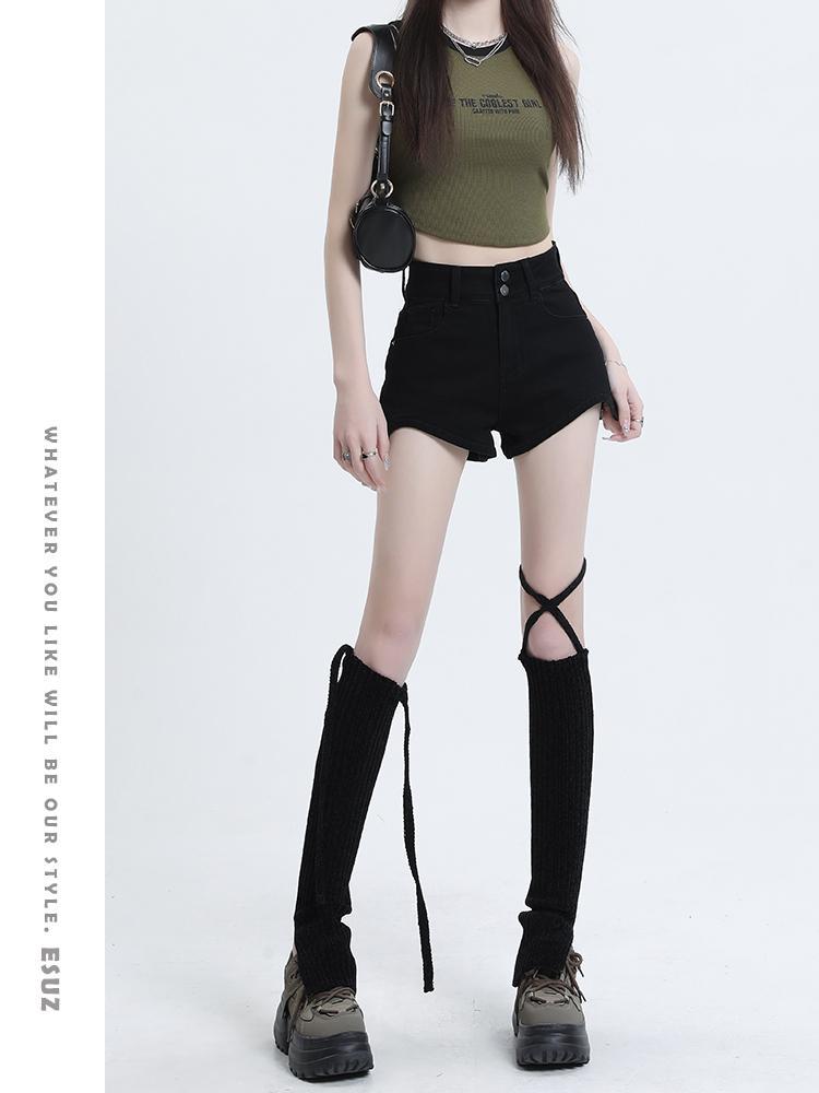 YSYOURS黑色牛仔短褲女夏季2023新款韓版高腰顯瘦緊身超短熱褲子