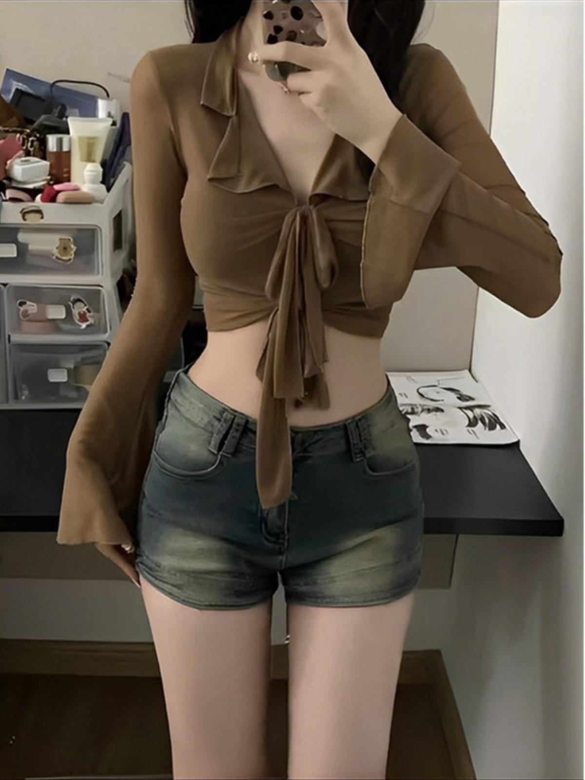 YSYOURS美式復古短褲牛仔褲女男寬鬆高腰直筒顯瘦闊腿褲夏季薄款