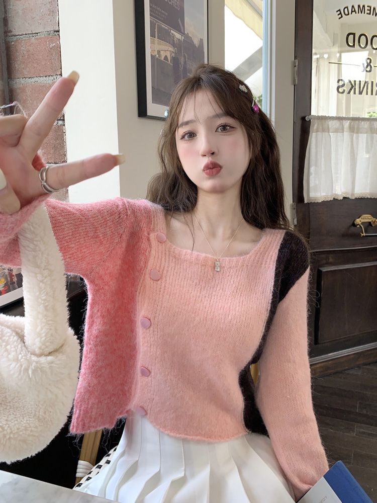 法式慵懶風毛衣女春秋冬設計感小眾寬鬆小個子別致絕美針織衫上衣