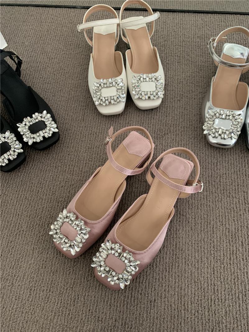 Temperament rhinestone French Baotou sandals evening wind thick heel single shoes silver sandals women's shoes  spring and summer new outerwear