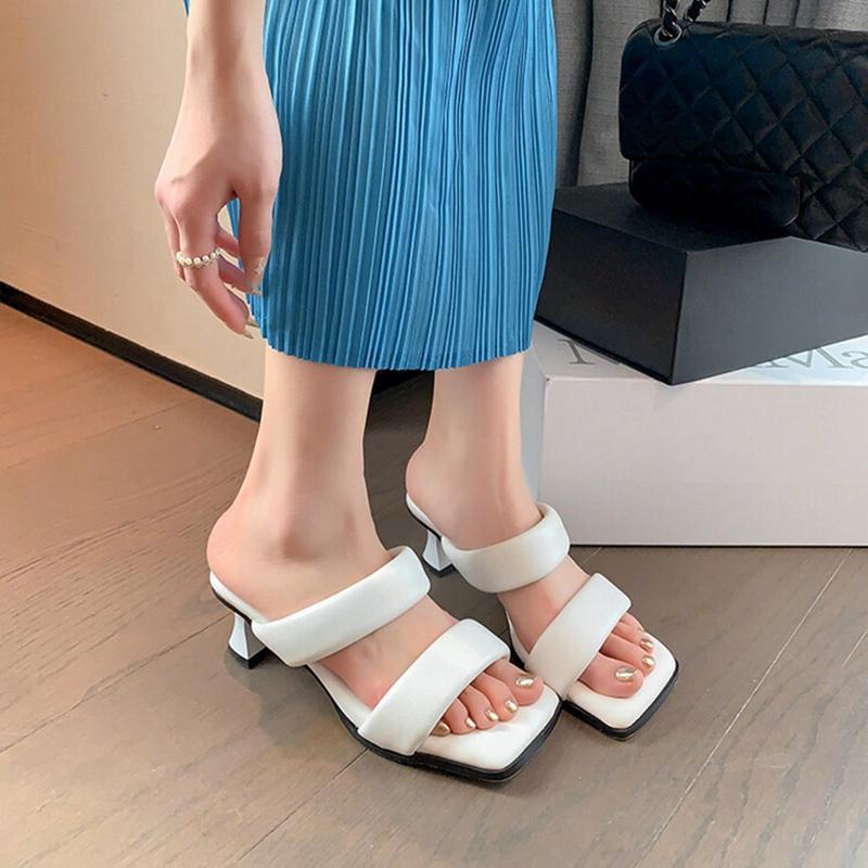 High-end style~ super soft! French style square toe open-toe strappy sandals temperament fashion high-heeled sandals and slippers for women's outerwear