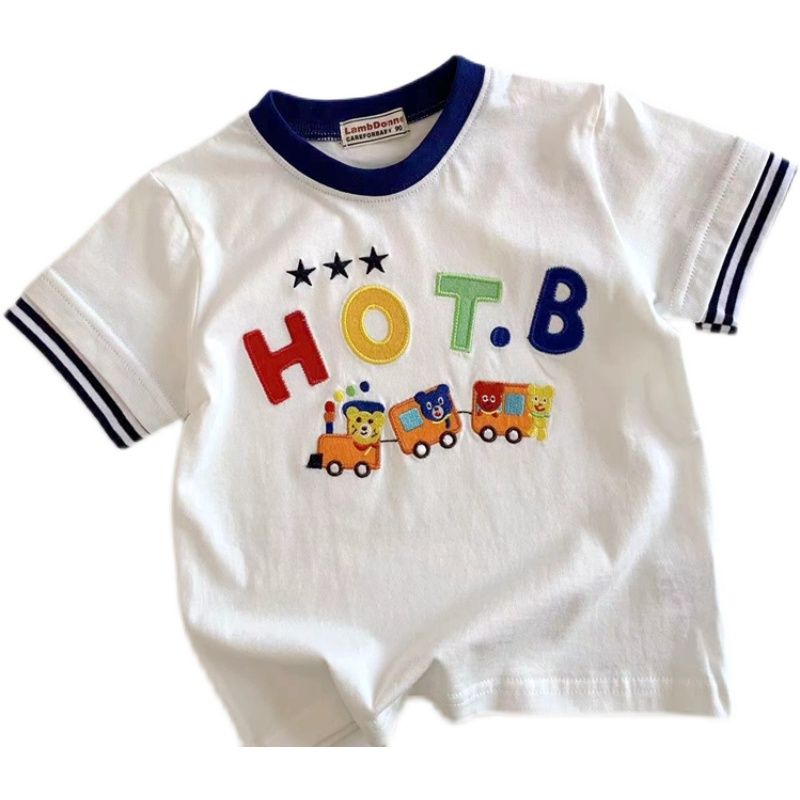 男童短袖T恤  夏季新款儿童小火车刺绣半袖上衣宝宝日系短袖t恤衫