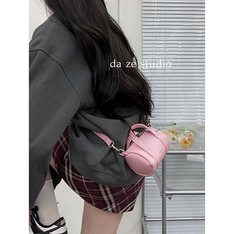 包包女2023新款單肩斜挎mini精緻小眾設計百搭粉色通勤迷你水桶包