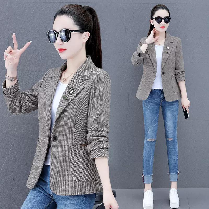 Houndstooth suit jacket for women spring and autumn  new gray high-end small casual plaid suit for women