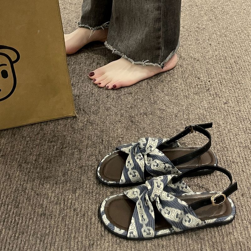 Fashionable Roman sandals female fairy wind flat women's 2023 spring and summer new French style one-word soft-soled shoes