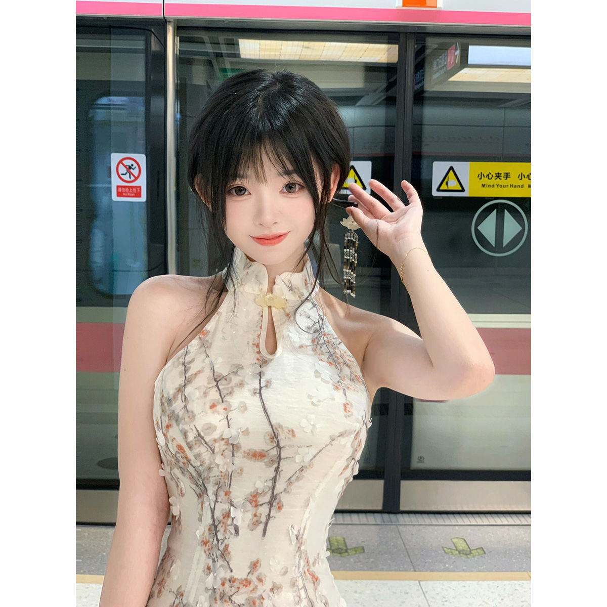 新中式國風改良年輕款修身無袖旗袍2023夏季新款淑女氣質掛脖長裙
