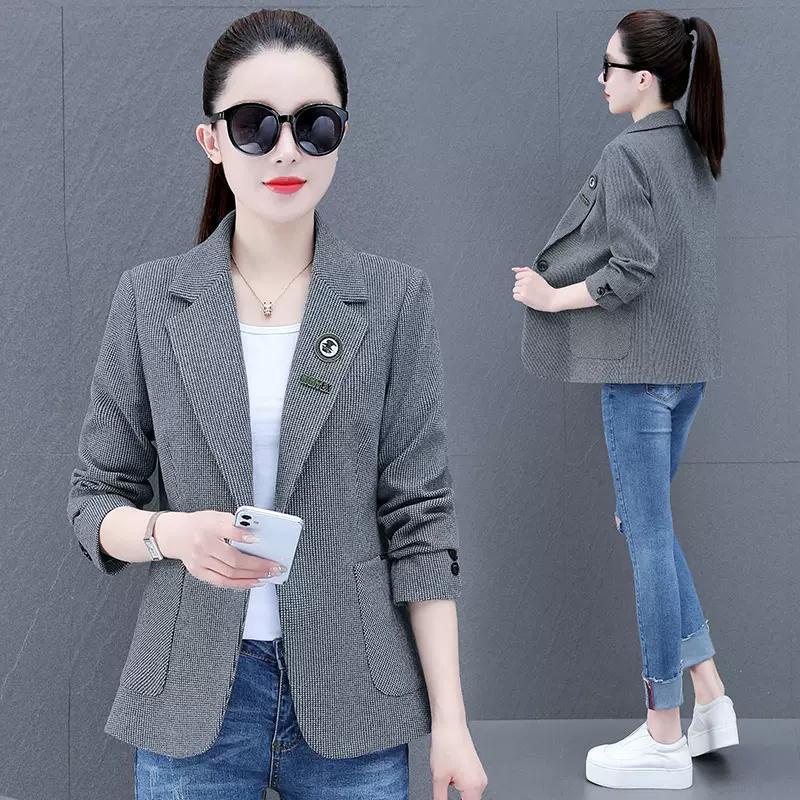 Houndstooth suit jacket for women spring and autumn  new gray high-end small casual plaid suit for women