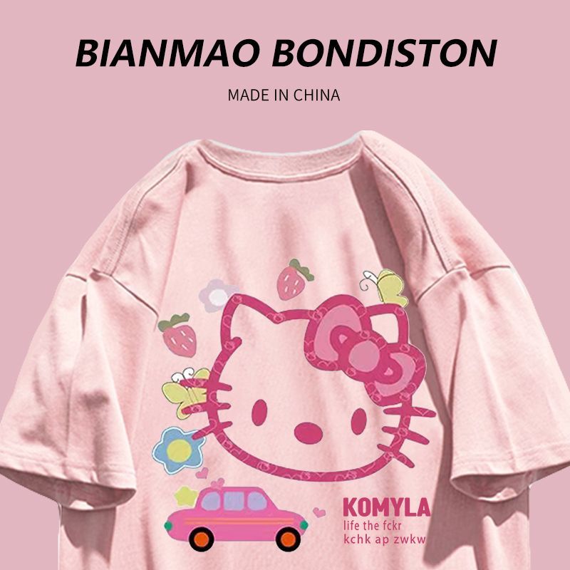 Korean version of Hong Kong flavor sweet ins style summer new salt series girl kitty cat printing boudoir honey short-sleeved T-shirt top