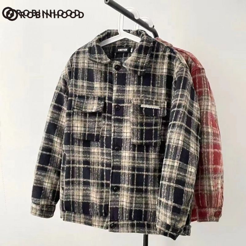 Amerikansk rutete kåpe Herre vårhøst polojakke trendy merke Raspy og Shuai Fried Street_voghion.com