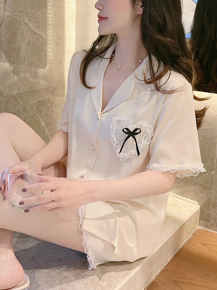  new ice silk pajamas women's summer sweet and age-reducing pure desire love lace lace short-sleeved shorts home clothes