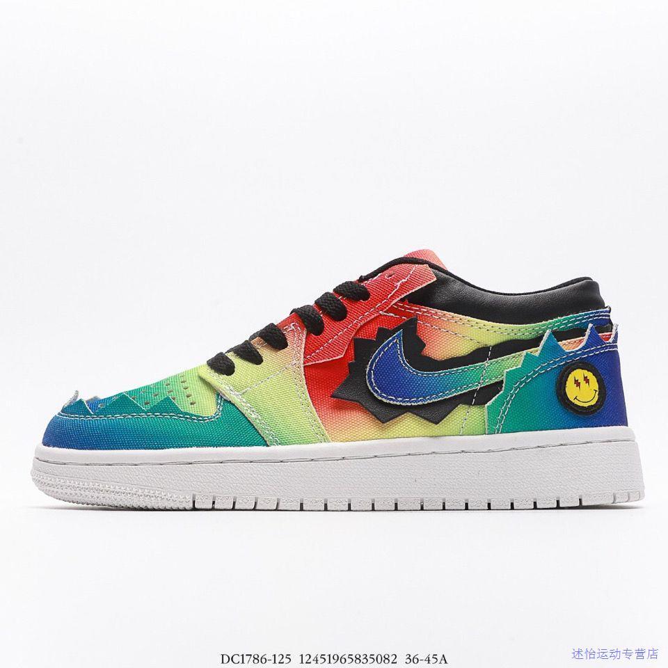 优品主营纯原air1lowaj1笑脸彩虹扎染低帮休闲运动篮球鞋dc1786-1