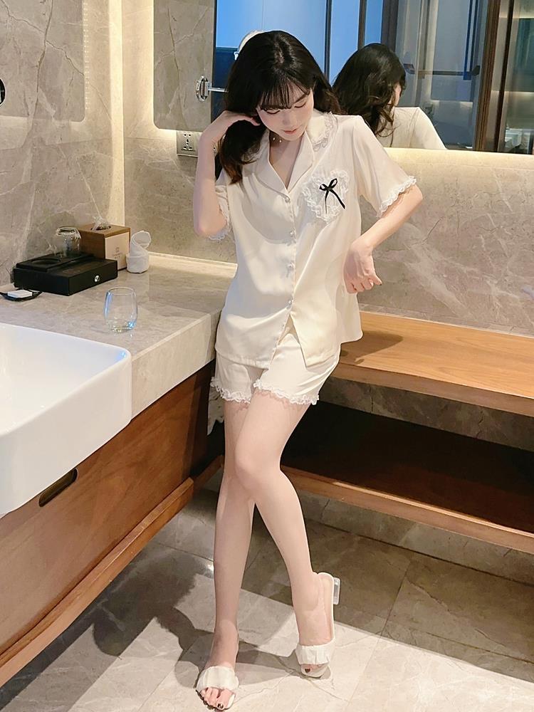  new ice silk pajamas women's summer sweet and age-reducing pure desire love lace lace short-sleeved shorts home clothes
