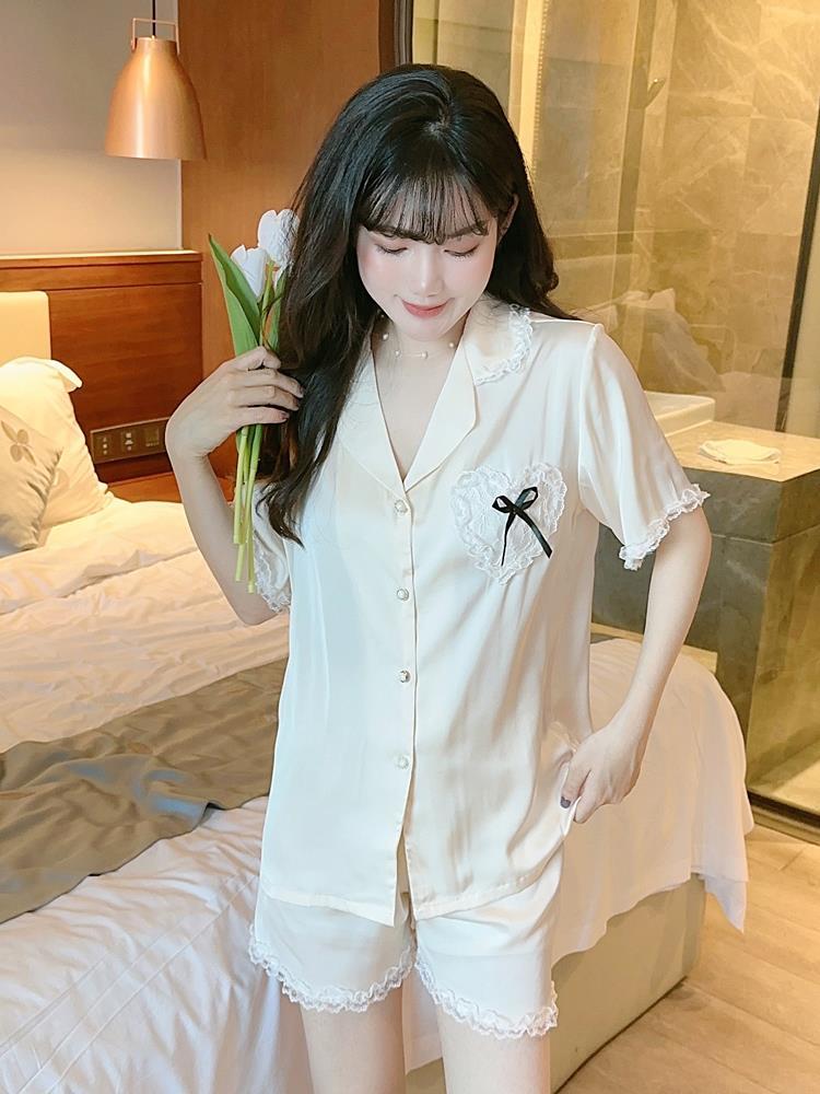  new ice silk pajamas women's summer sweet and age-reducing pure desire love lace lace short-sleeved shorts home clothes