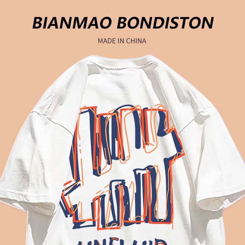 High street creative trendy cool style American hiphop loose slim heavy cotton couple dress white short-sleeved T-shirt