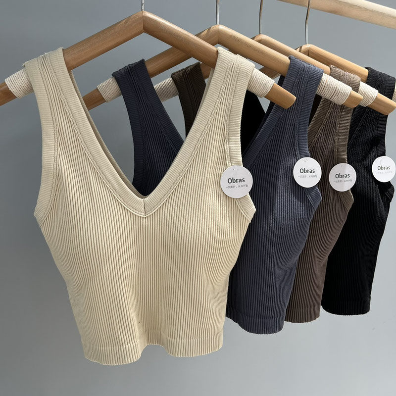 Korean style anti-striped small vest for women with navel-baring double-sided V-neck breast pads and beautiful back outer vest