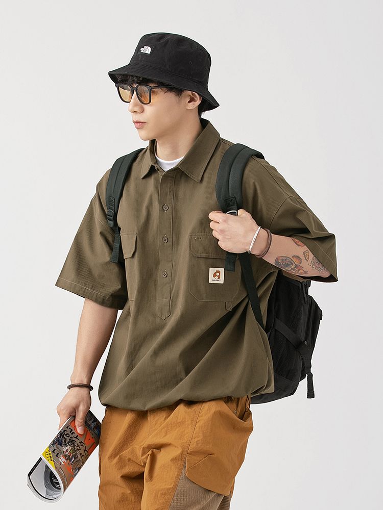 2023 new summer casual Japanese workwear outdoor style shirt loose short-sleeved shirt for men